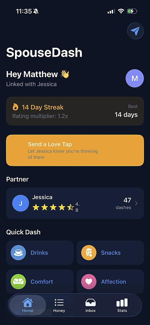 SpouseDash Home Screen